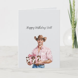 Cowboy in Hat with gift Birthday Card