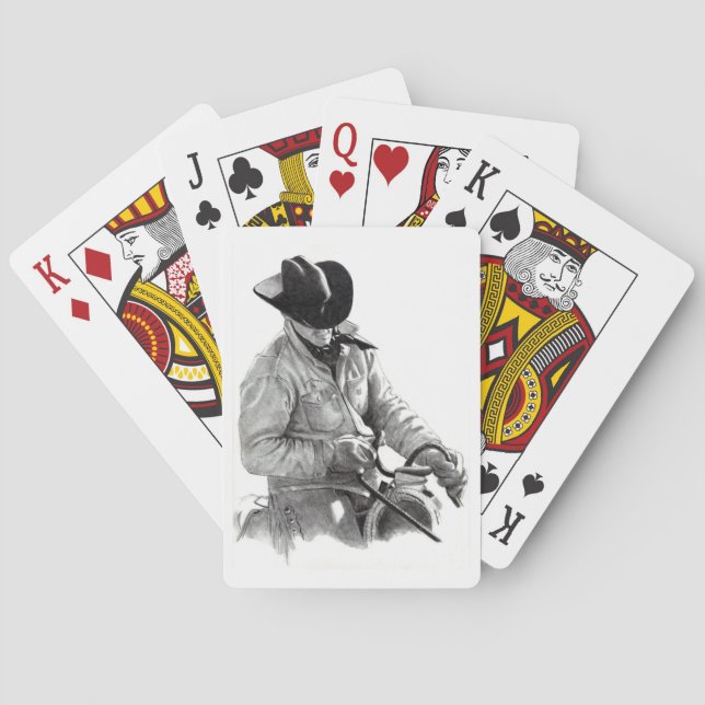 Cowboy in Saddle: Realism Pencil Drawing, Art Playing Cards (Back)