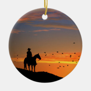 Cowboy in Sunset Ceramic Tree Decoration