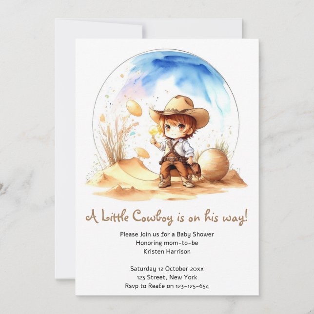 Cowboy-Inspired Theme Baby Boy Shower Invitation (Front)