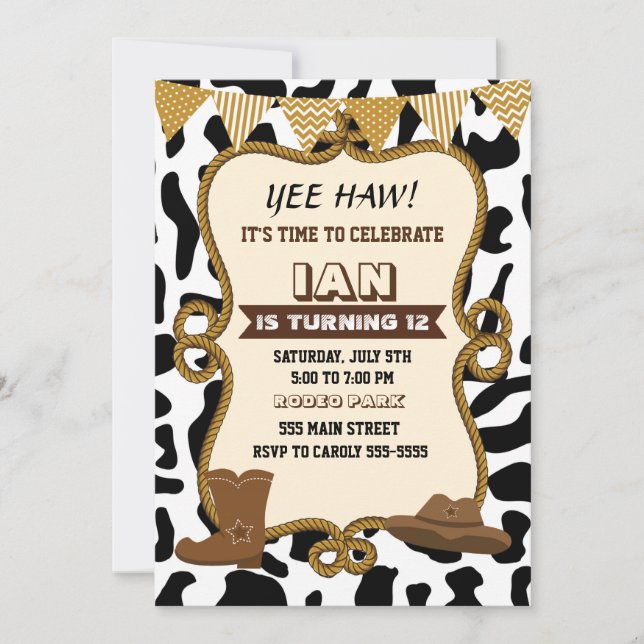 Cowboy Invitation Boy Birthday Party Old Western (Front)