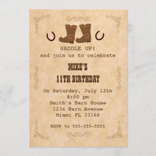 Cowboy Invitation Boy Girl Birthday Party Western