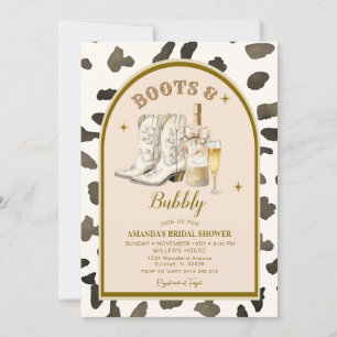 Cowboy Ivory Boots & Bubbly Bridal Shower  Invitation