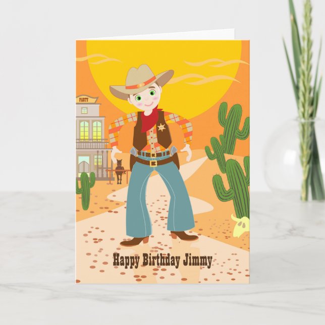Cowboy kid birthday party card (Front)