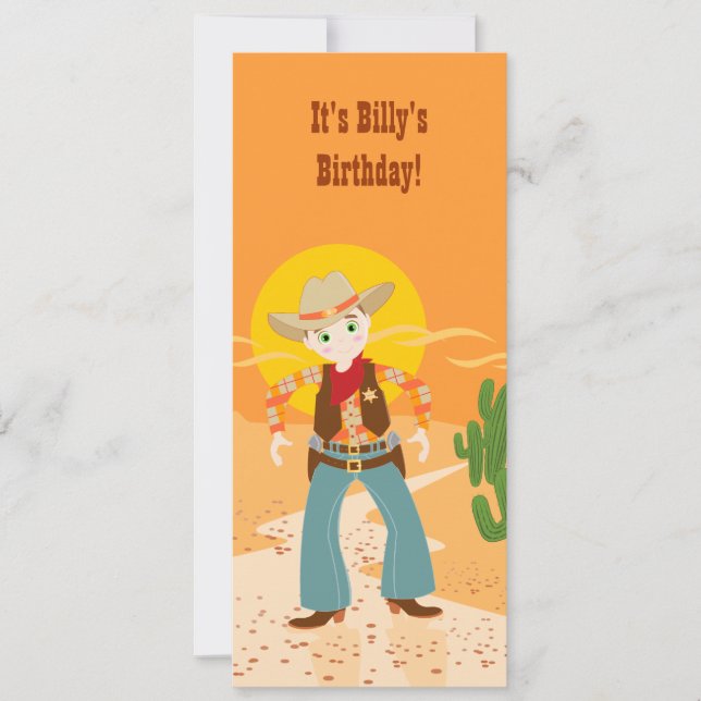 Cowboy kid birthday party invitation (Front)