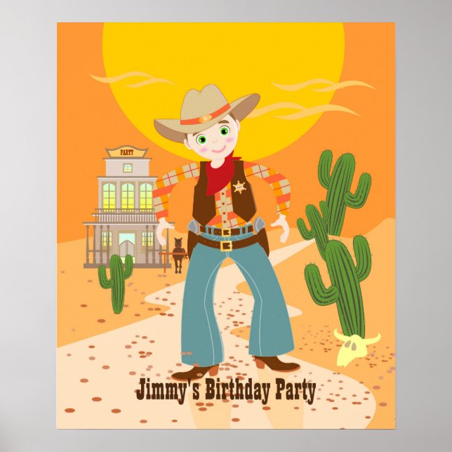Cowboy kid birthday party poster (Front)