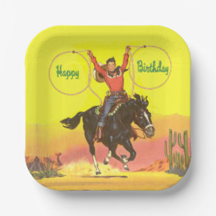 Cowboy Kid On Horse With Ropes Happy Birthday Paper Plate