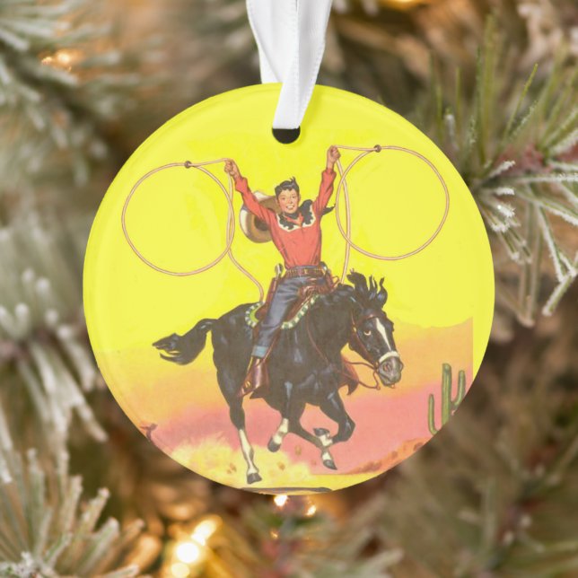 Cowboy Kid On Horse With Ropes in S.W. Scene Ornament (Tree)