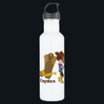 Cowboy Kids Cute Boys Monogram Rodeo Wild West 710 Ml Water Bottle<br><div class="desc">A cute customised cowboy gift featuring a farm kid leaning against a giant cowboy boot tipping his brown hat with a yellow star. A great country childrens water bottle personalised with their name for a fun rodeo theme birthday party in the wild west.</div>