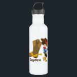 Cowboy Kids Cute Boys Monogram Rodeo Wild West 710 Ml Water Bottle<br><div class="desc">A cute customised cowboy gift featuring a farm kid leaning against a giant cowboy boot tipping his brown hat with a yellow star. A great country childrens water bottle personalised with their name for a fun rodeo theme birthday party in the wild west.</div>