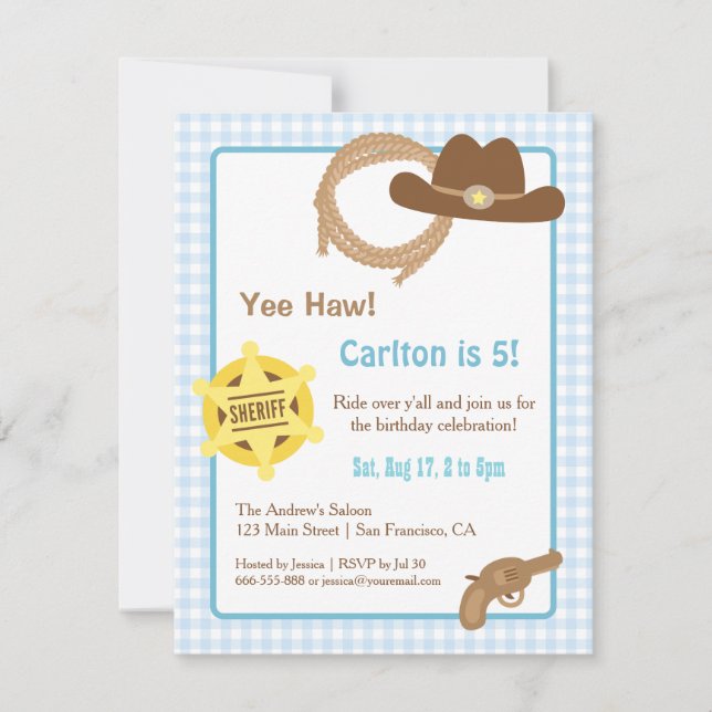 Cowboy Kids Western Birthday Party Invitations (Front)