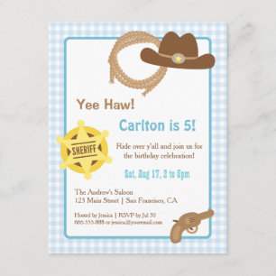 Cowboy Kids Western Birthday Party Invitations