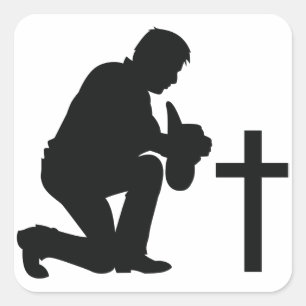Cowboy Kneeling at Cross Square Sticker