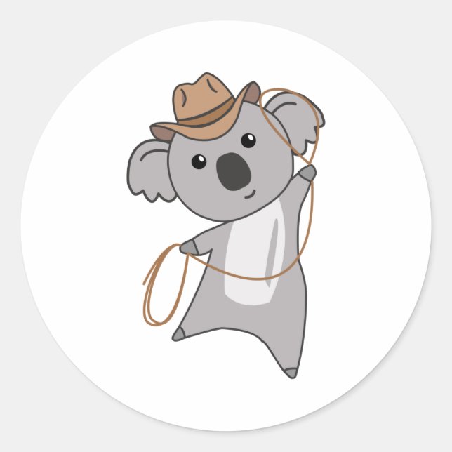 Cowboy Koala Koalas Koala Bear Western Australia Classic Round Sticker (Front)