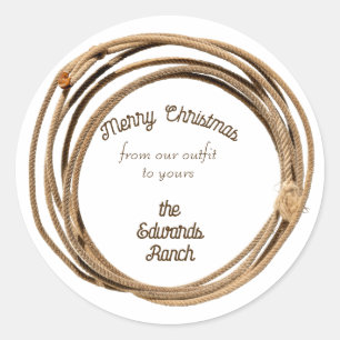 Cowboy Lariat Merry Christmas Classic Round Sticker