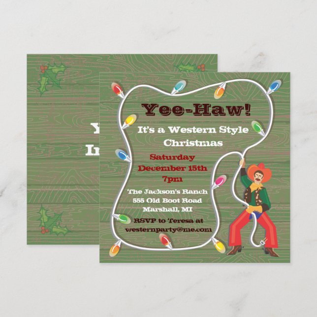 Cowboy Lasso Christmas Party Invitations (Front/Back)