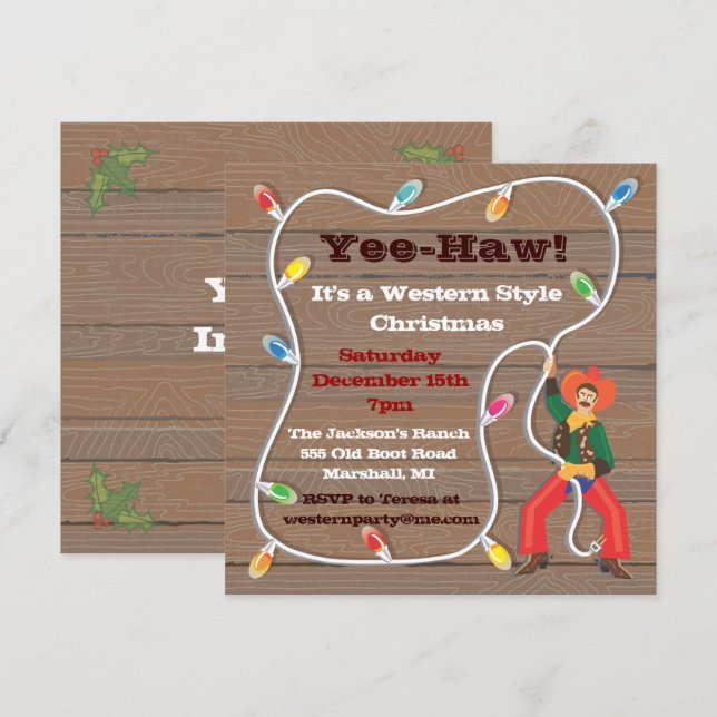 Cowboy Lasso Christmas Party Invitations (Front/Back)