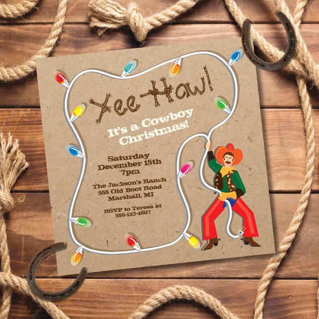 Cowboy Lasso Western Christmas Party Invitation (Creator Uploaded)