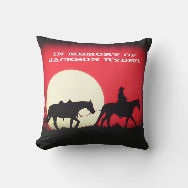 Cowboy Leading a Riderless Horse Memorial Cushion (Front)