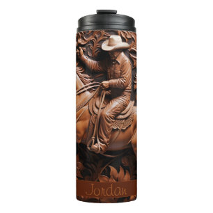 Cowboy Leather Look Brown Horse Thermal Tumbler