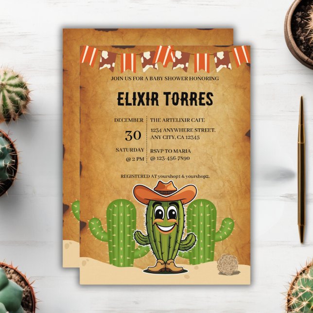 Cowboy Little Cactie Cactus Baby Shower Invitation (Creator Uploaded)