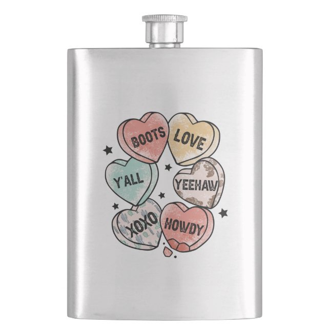 Cowboy Love - Western Hearts Hip Flask (Front)