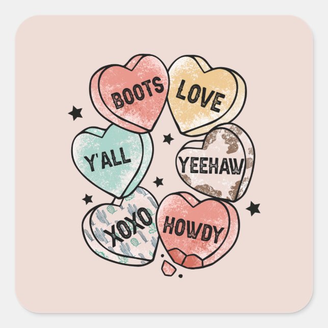 Cowboy Love - Western Hearts Square Sticker (Front)
