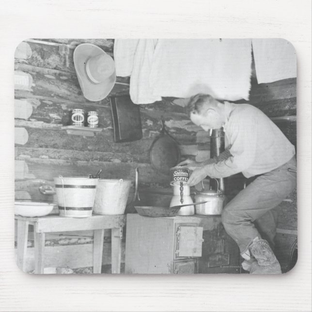 Cowboy making coffee inside the bunkhouse mouse mat (Front)