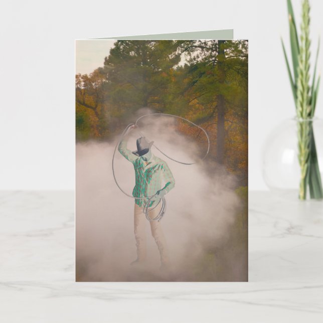 Cowboy man roping stirring up dust out west card (Front)