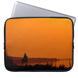 Cowboy Men horse riding at sunset Vintage west Laptop Sleeve