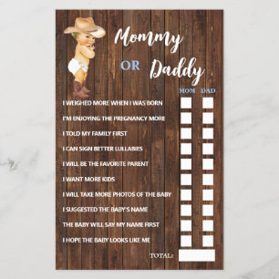Cowboy Mum or Dad Said Baby Shower Game Card