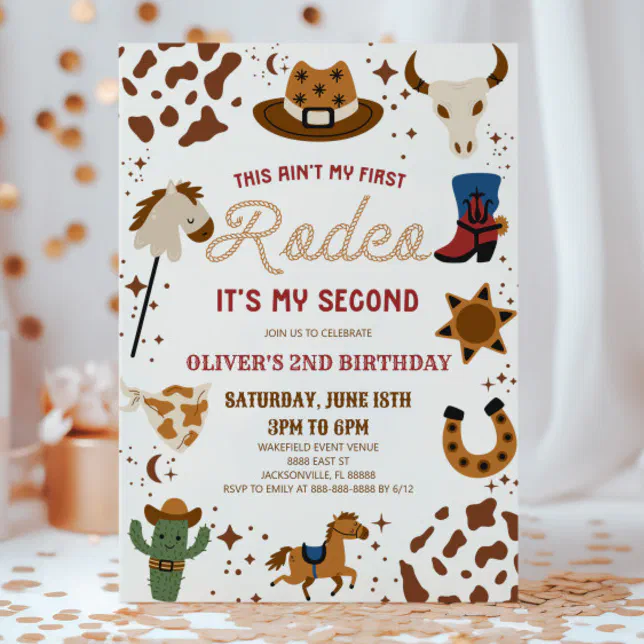 My Second Rodeo Labels Cowboy My Second Rodeo 2nd Birthday Party Invitation | Zazzle