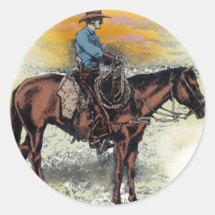 Cowboy n Sunset Classic Round Sticker