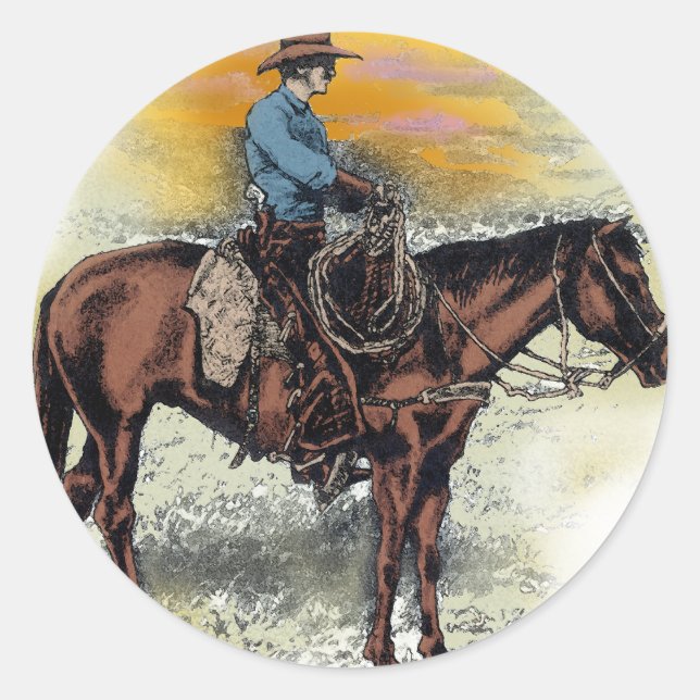 Cowboy n Sunset Classic Round Sticker (Front)