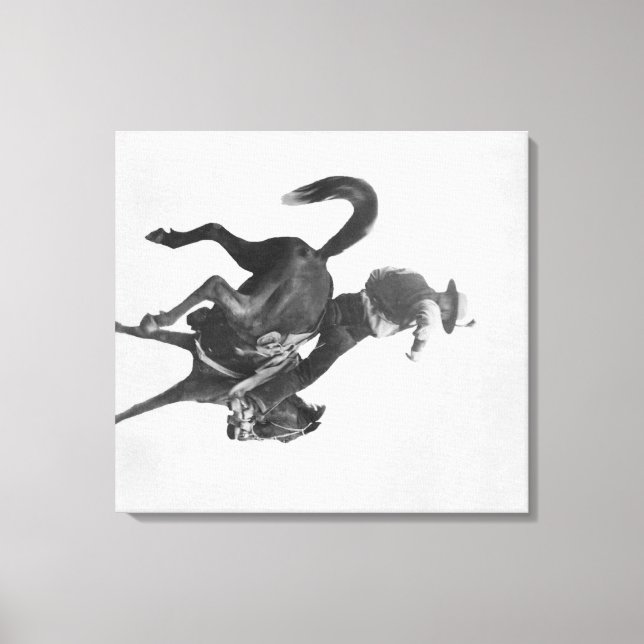 Cowboy Ned Coy Riding Bucking Bronco Named Canvas Print (Front)