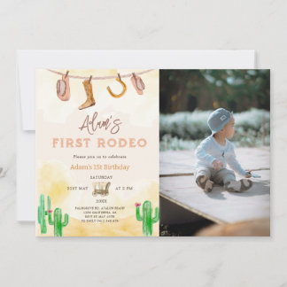 Cowboy Neutral Southern Photo First Birthday Invitation
