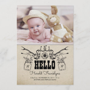Cowboy Newborn Baby Photo Birth Announcement