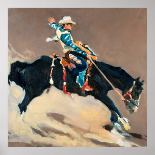 Cowboy on a Bucking Bronco at the Rodeo Poster