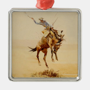Cowboy on a Bucking Horse #2 by Edward Borein Metal Tree Decoration