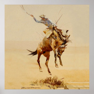 Cowboy on a Bucking Horse #2 by Edward Borein Poster
