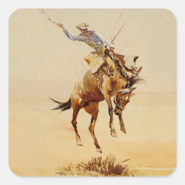 Cowboy on a Bucking Horse #2 by Edward Borein Square Sticker (Front)