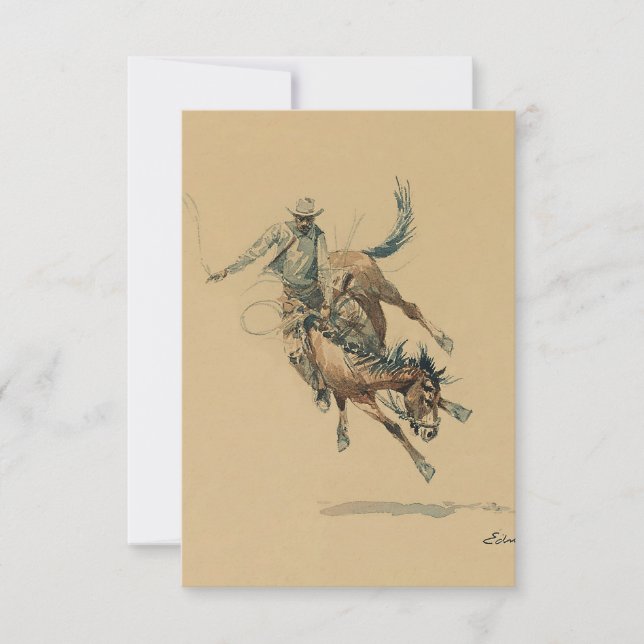 Cowboy on a Bucking Horse #3 by Edward Borein Thank You Card (Front)