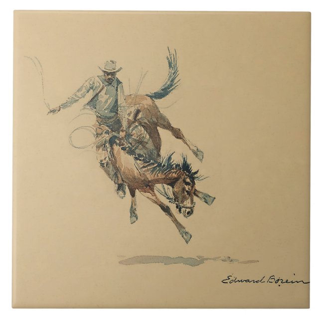 Cowboy on a Bucking Horse #3 by Edward Borein Tile (Front)