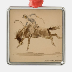 Cowboy on a Bucking Horse by Edward Borein Metal Tree Decoration