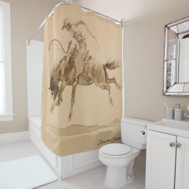 Cowboy on a Bucking Horse by Edward Borein Shower Curtain (In Situ)