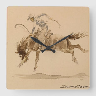 Cowboy on a Bucking Horse by Edward Borein Square Wall Clock