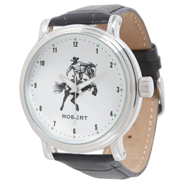 Cowboy on a Horse Black Numerals Watch (Angled)