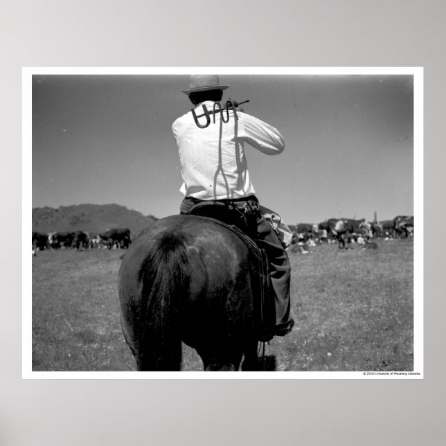 Cowboy on a horse with two brands. poster (Front)