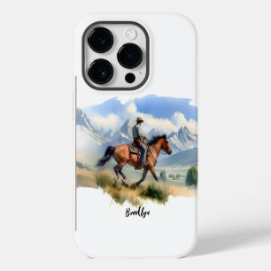 Cowboy on Bay Horse iPhone 14 Pro Case