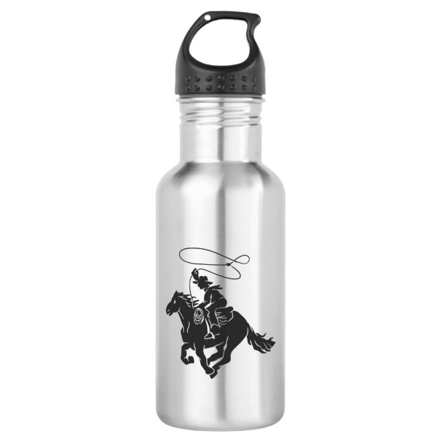 Cowboy on bucking horse running with lasso 532 ml water bottle (Front)